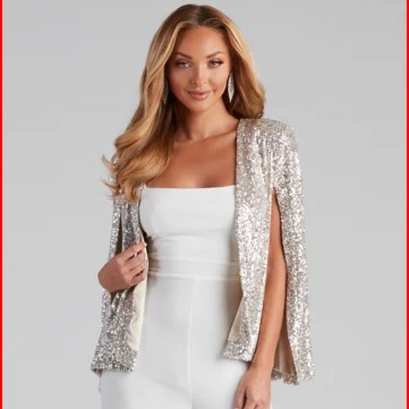 NWT Curtain Call Sequin Knit Cape | Windsor | Champagne | S / M / L - Picture 3 of 8